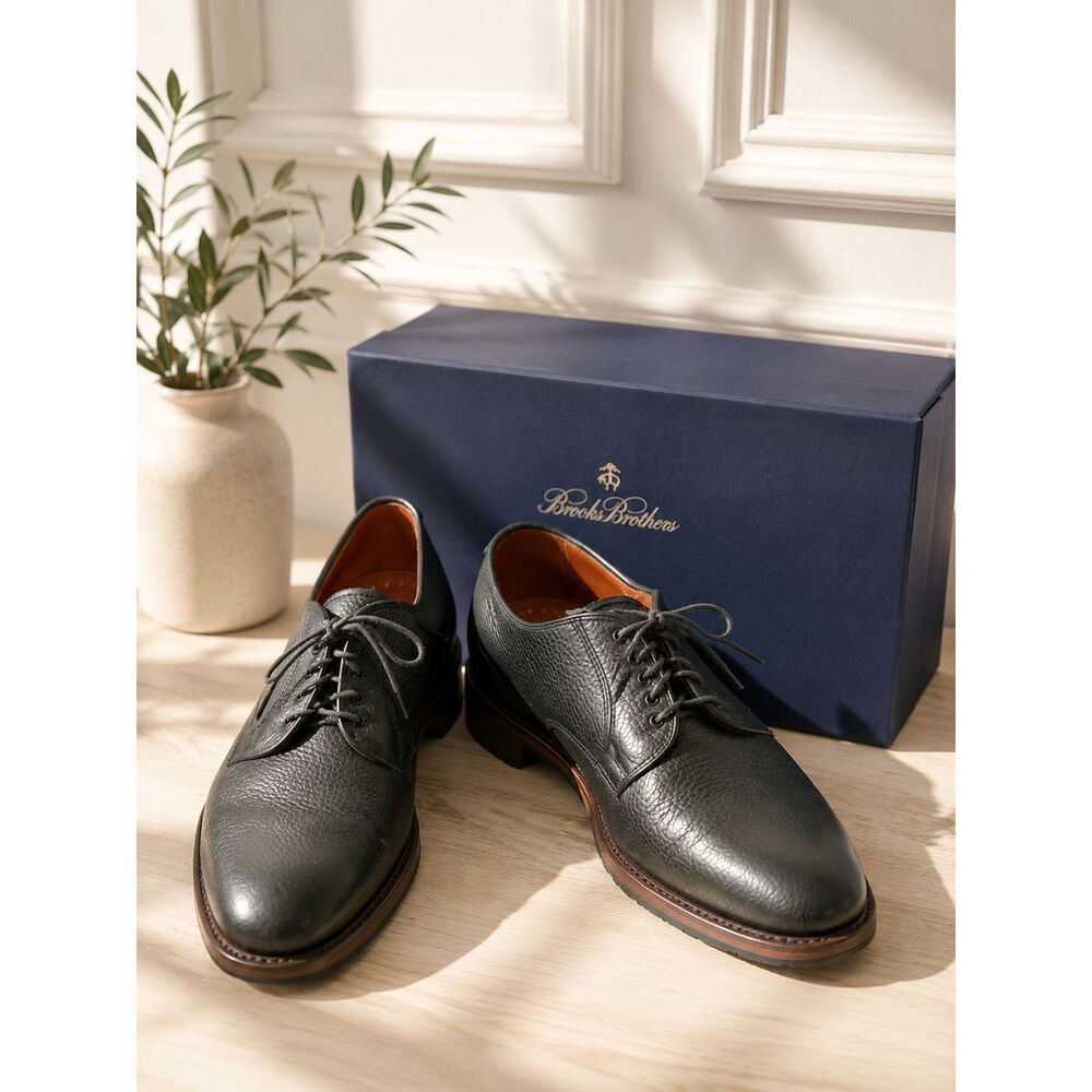 Brooks Brothers Men’s 11 E Black Pebble Leather Derby Shoes Made in USA Lug Sole